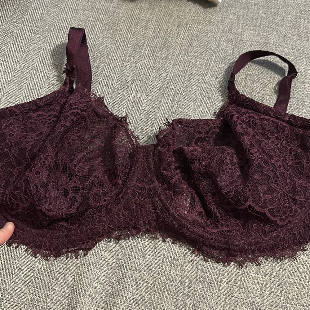 Victoria’s Secret dark purple unlined lace bra